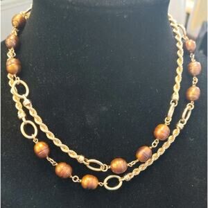 Honora Bronze Italy Genuine Brown Pearl And Rope Chain Station Necklace 36"